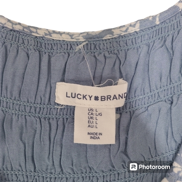 Lucky Brand Ruffle Sleeve V-neck Smocked Bodice Midi Dress Size Large - Picture 4 of 12